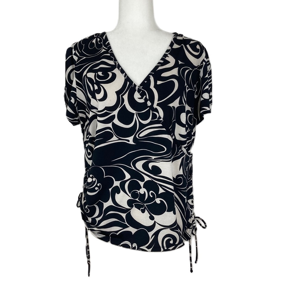 VTG Y2k erica brooke collection black white faux wrap top with split sleeves 14